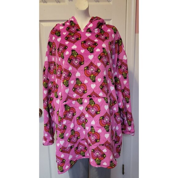 The Grinch Sweatshirt Dr. Seuss Hearts Pink OSFM Oversized Pockets, NWOT - Picture 1 of 6